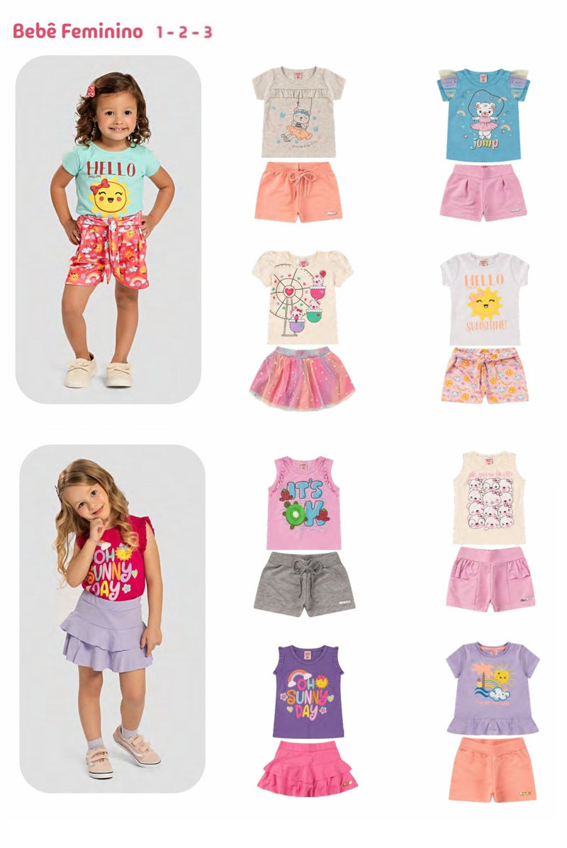 Kit 2 Conjuntos de Verão Infantil Menina Cores Sortidas