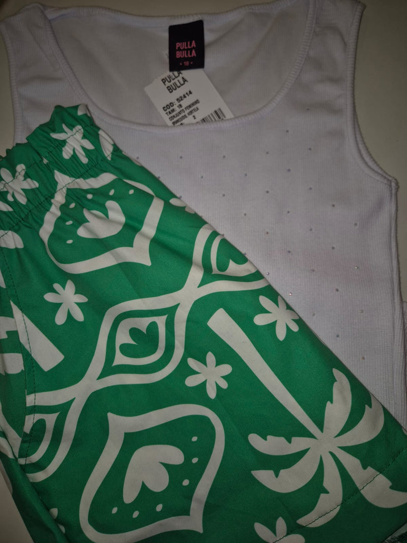 Conjunto Juvenil Feminino Pulla Bulla Estampa Tropical 100% Algodão Verde